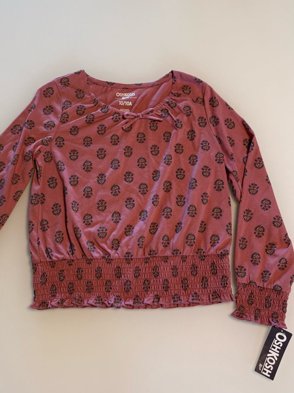 OshKosh B’gosh Girls Pink Floral Smocked Long Sleeve Top Size 10 NWT - Picture 3 of 8